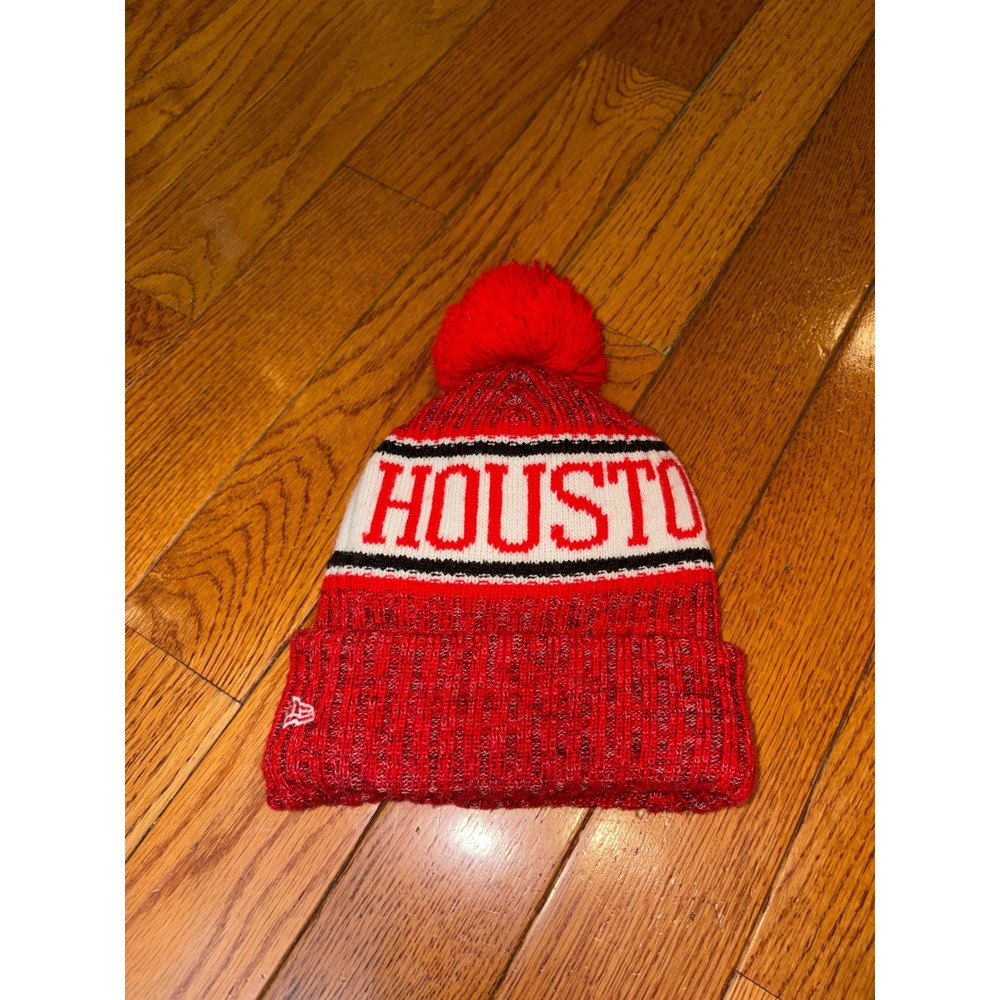 New Era Houston Rockets NBA Youth‎ Pom Beanie Red White Knit Fleece Lined Hat